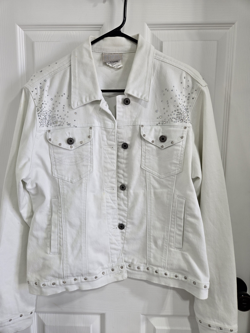 Ethyl Vintage Denim White Stud-Embellished Denim Jacket Size L